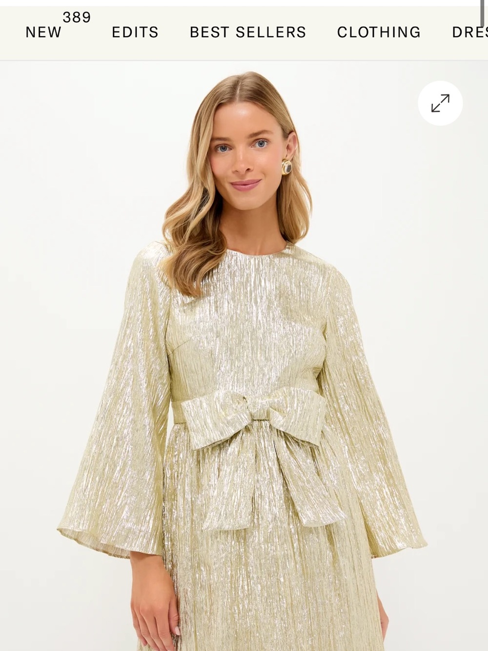 Tuckernuck Gold Plisse Carol Bow Mini Dress